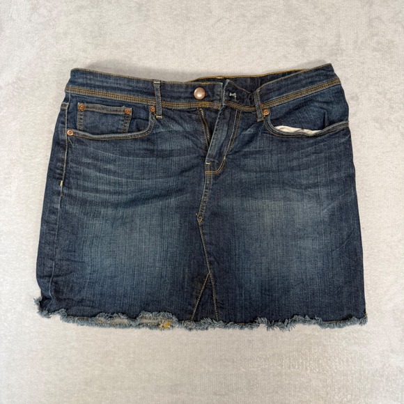 GAP Dresses & Skirts - Gap Denim Mini Skirt Frayed Hem Blue Size 12